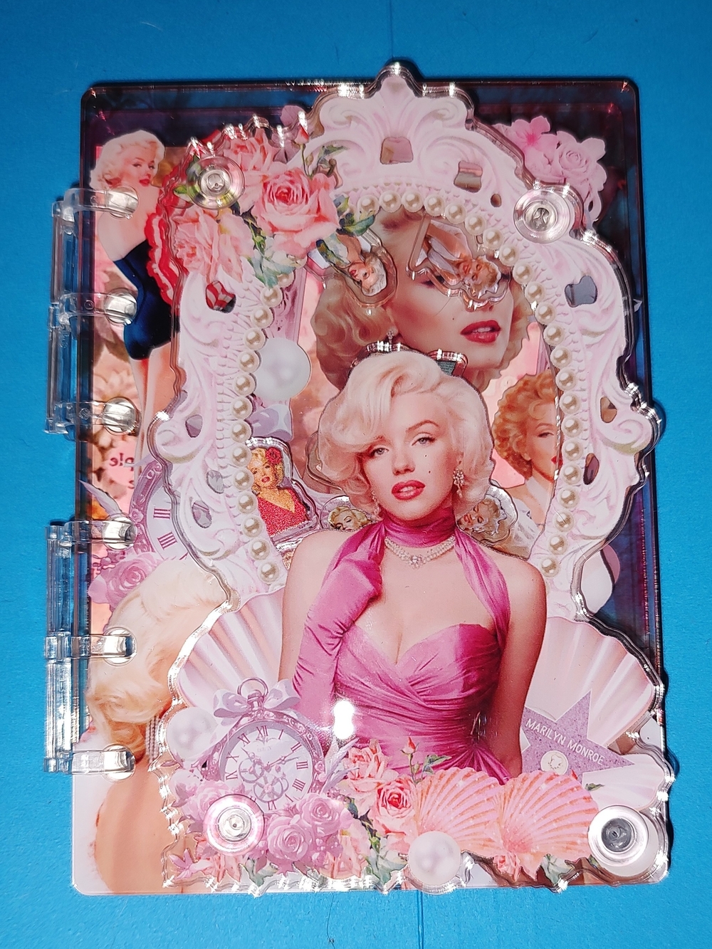 New! A7 Marilyn Monroe Pink Pearl-Trimmed Floral Shaker Notebook